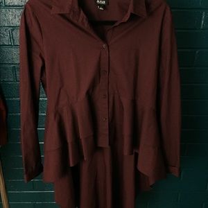 a.n.a Burgundy Button Up Peplum Hi-Lo Shirt Dress